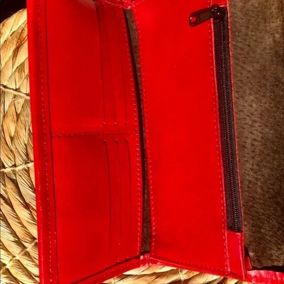 TOOLED LEATHER WALLET RED BILLFOLD CLUTCH NEW LADY - Picture 7 of 7